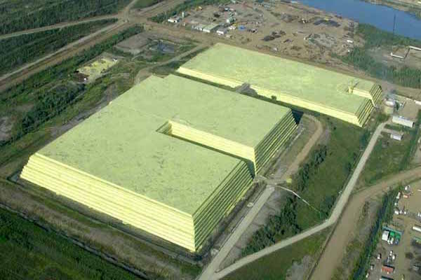 aerial view of poured sulfur storage