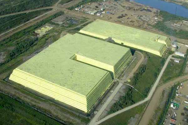 aerial view of poured sulfur storage